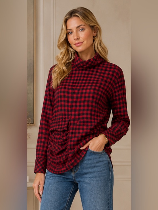 Zara Tops - ZARA WOMAN ZW COLLECTION – Checkered Ruched Blouse Size M NWT